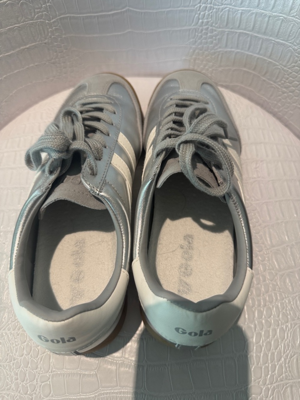 Gola Ladies Silver Sneakers with White Stripes and Gum Sole - Picture 7 of 9